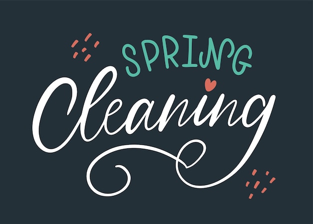 Lettering illustration of Spring cleaning on black background Concept for cleaning service house work domestic life