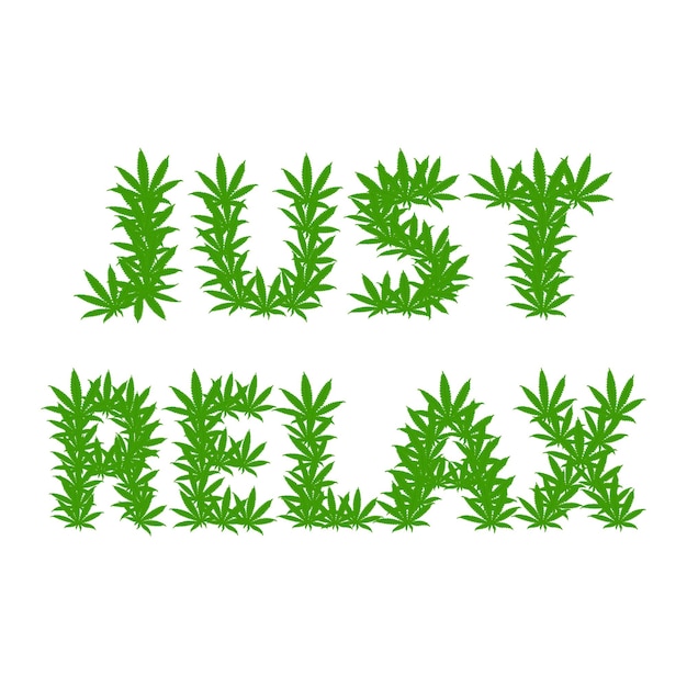 Vector lettering just relax made from hemp leaves