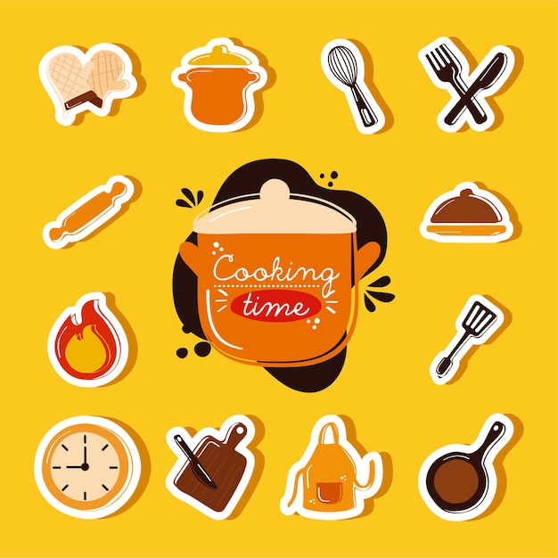 Vector lettering and kitchen tools icons