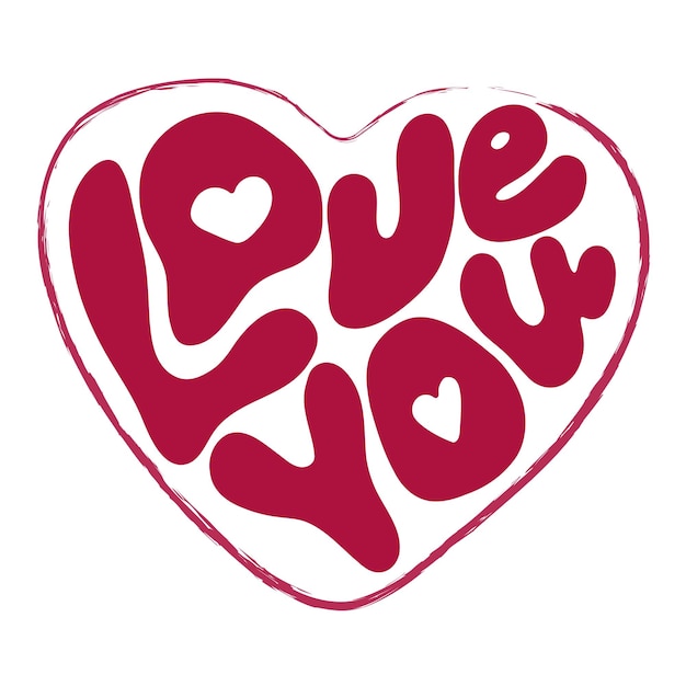 lettering love you inside a heart hand drawn in pink color vector postcard stamp for wedding v