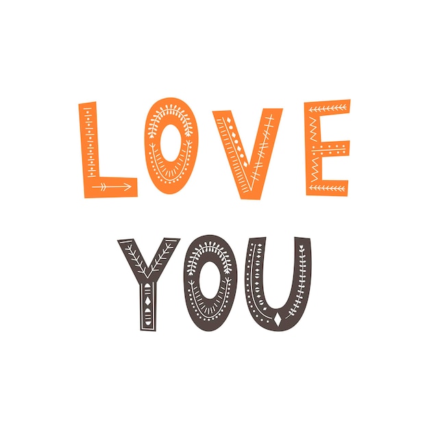 Lettering love you in scandinavian style hand drawing vector illustration