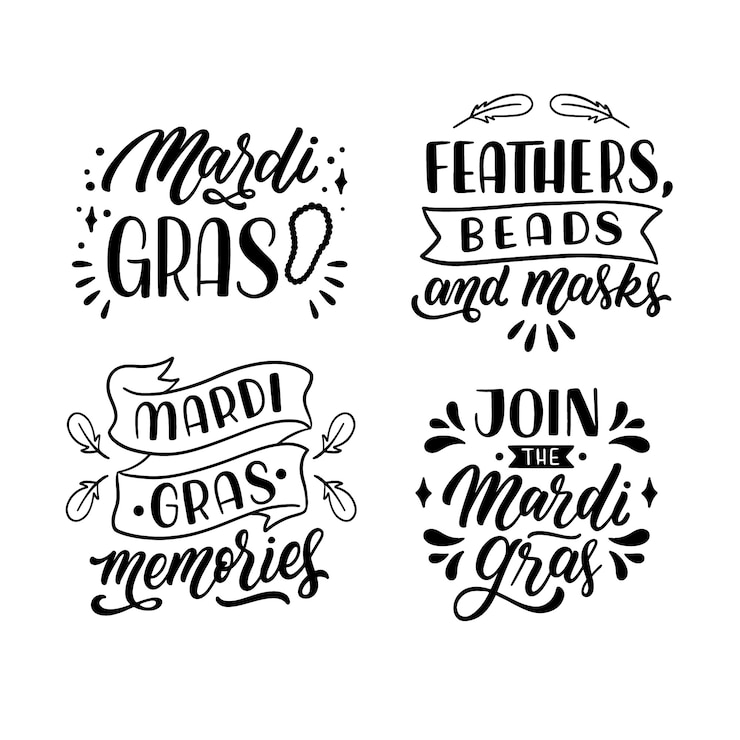 Vector lettering mardi gras stickers collection
