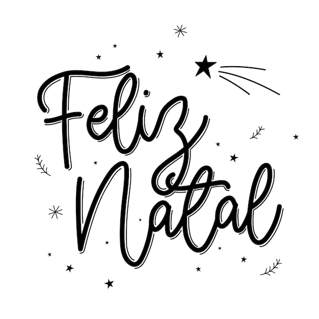 Lettering Merry Christmas in Brazilian Portuguese with shooting star Translation Merry Christmas