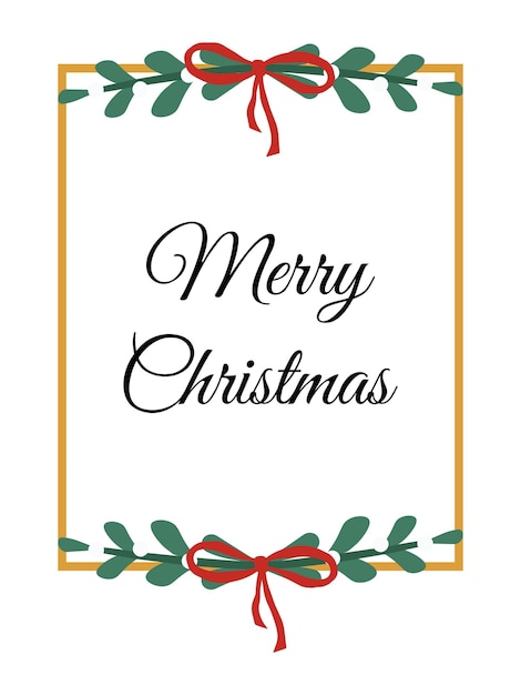 Vettore lettering merry christmas in una cornice con cartolina di natale di vischio