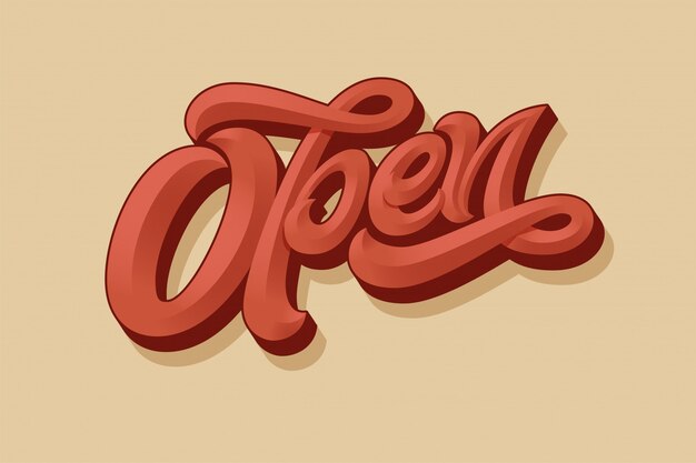 Lettering open for the  of a sign on the door of a shop, cafe, bar or restaurant.  typography in vintage style.  letters with bevel. modern calligraphy with a brush.