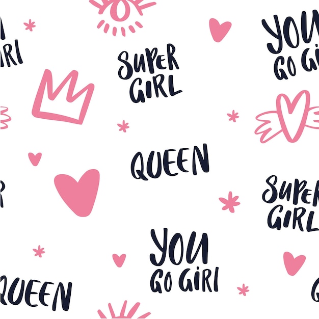 Lettering Pattern with handdrawn elements and texts about women