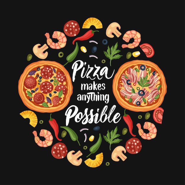 Vector lettering pizza vector illustration