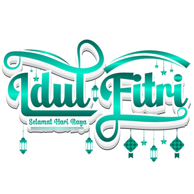 Lettering of selamat hari raya idul fitri with mosque