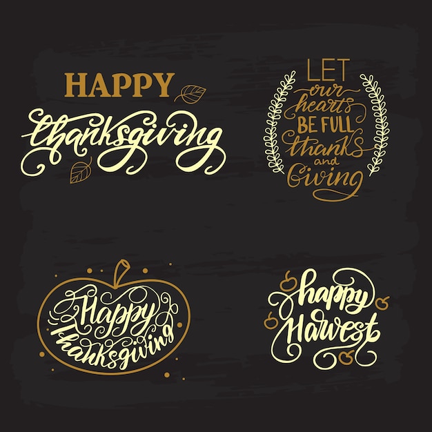 Lettering set with thanksgiving greetings. vector illustrations.