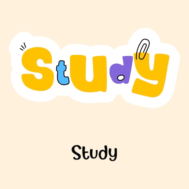 Lettering style flat sticker of study