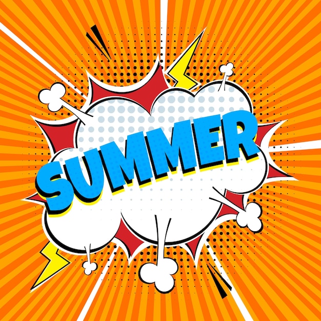 Lettering Summer In The Speech Bubbles Comic Style Flat Design Dynamic Pop Art Vector Illustration