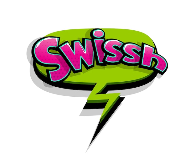 Надпись swish, swissh, shh. комикс текст логотип поп-арт