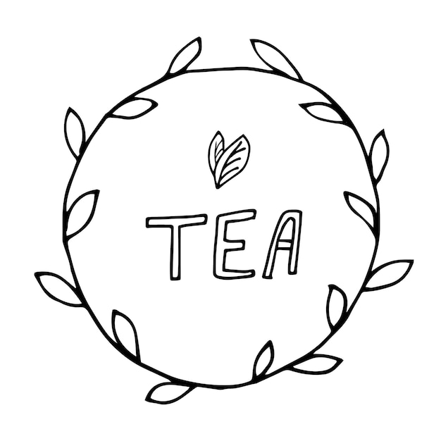 lettering tea in a round frame in doodle style