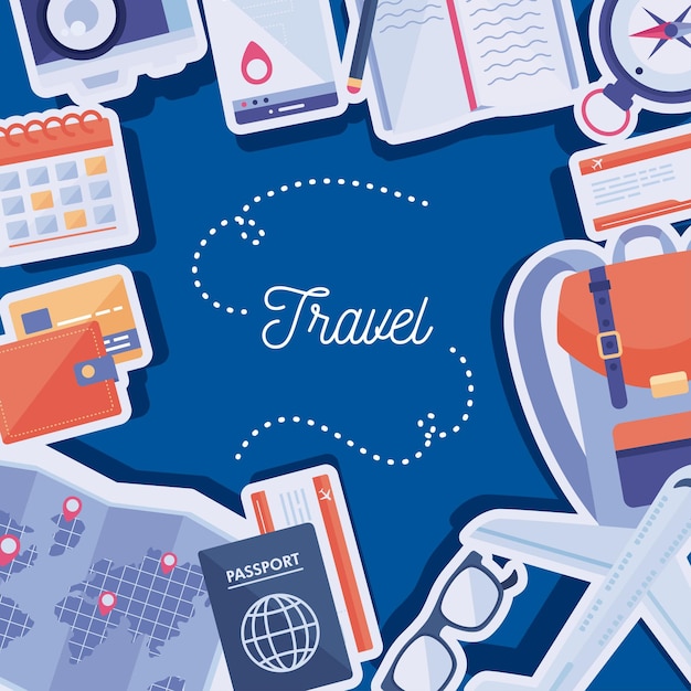 Lettering and travel set icons