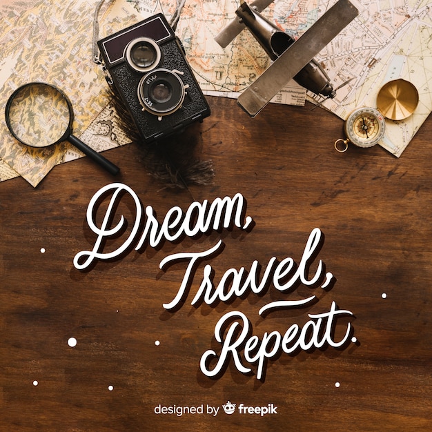 Vector lettering travel with photo