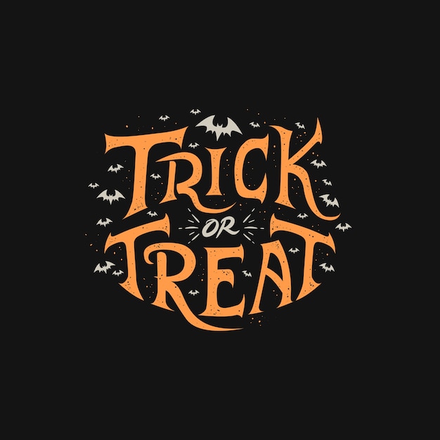 Lettering trick or treat vintage with bat