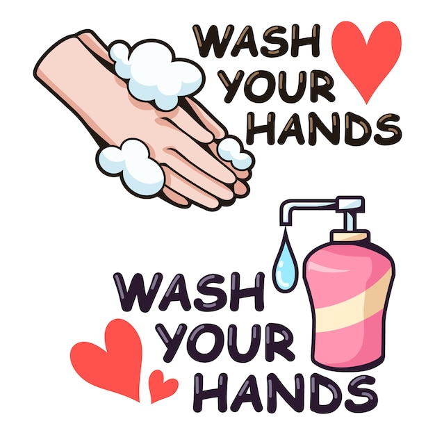 Lettering wash your hands with illustration