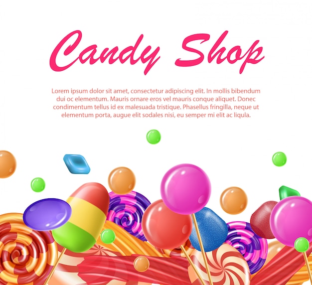 Lettering written candy shop banner landing page.