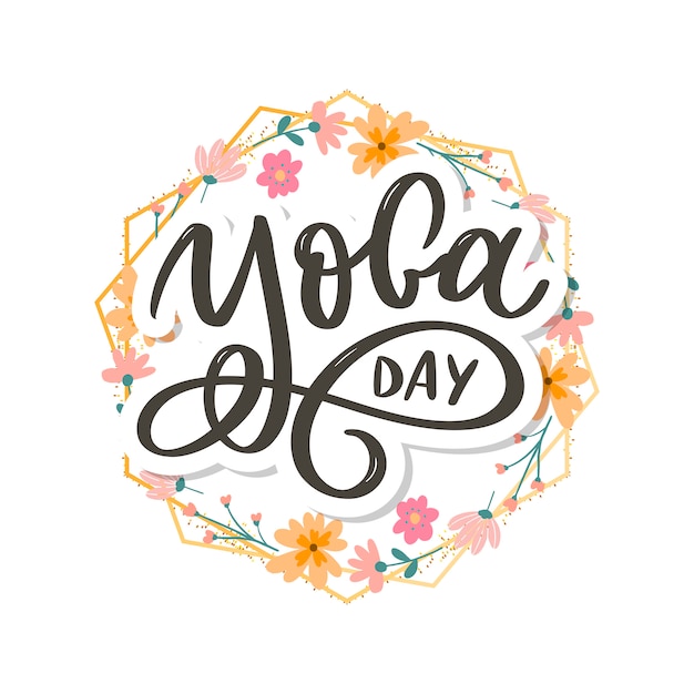 Lettering yoga.  background international yoga day.   for poster, t-shirts, bags. yoga typography. vector elements for labels, logos, icons, badges.
