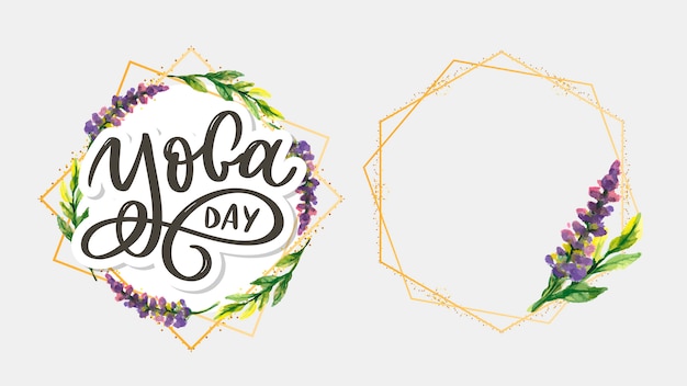 Lettering yoga international yoga day with frame set