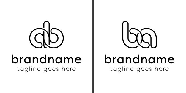 Letters AB en BA Monogram Line Logo geschikt voor alle bedrijven met de initialen BA of AB