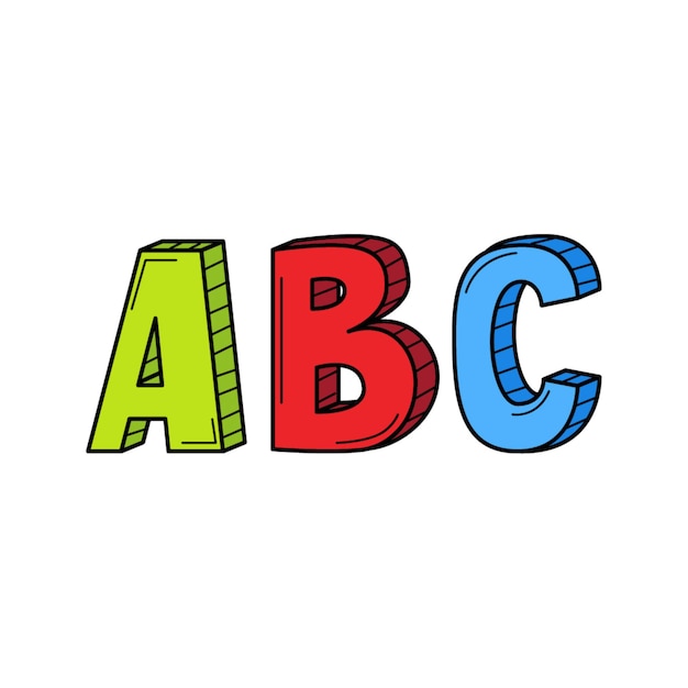 Vector the letters abc in doodle style. hand-drawn colorful vector illustration.