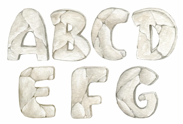 Vector letters of the alphabet a b c d e f a set of letters stone texture handdrawn watercolor
