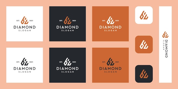 letters b and u monogram logo with abstract diamond shapes Premium Vectors