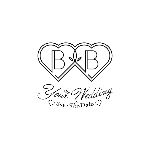 Letters BB Wedding Love Logo for couples with B and B initials