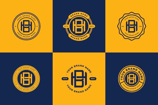 벡터 문자 bh 또는 hb 모노그램 템플릿 로고 이니셜, 의류, 의류, 브랜드 배지 디자인