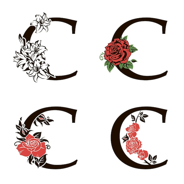 Letters c with flowers bouquet