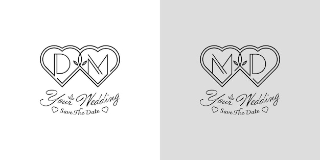 Letters DM and MD Wedding Love Logo for couples with D and M initials