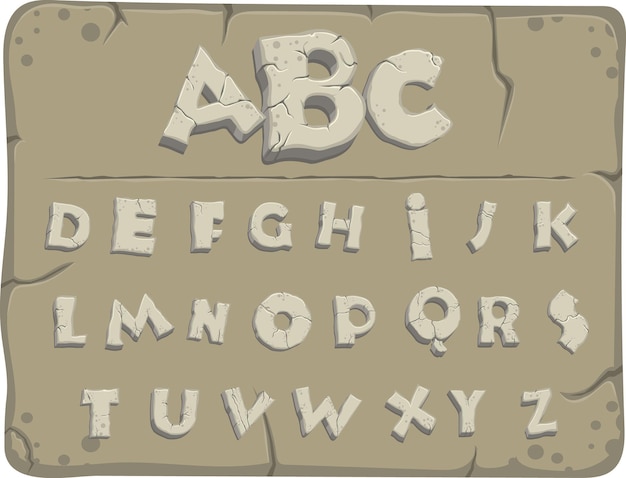 Vector letters from the stone age with cracks, vector font