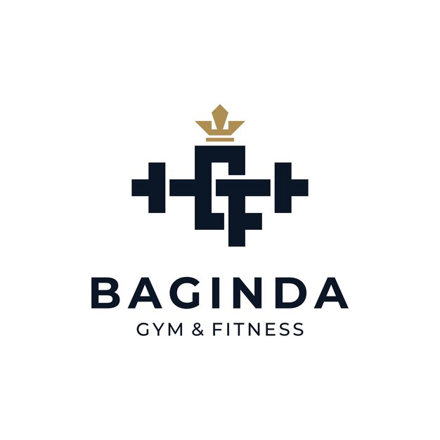 Vector letters g and f with barbell and crown for gym and fitness logo