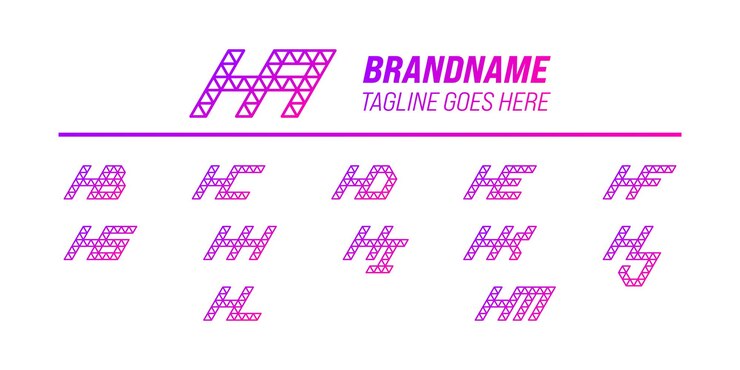 Vector letters ha hb hc hd he hf hg hh hi hj hk hl hm polygon logo set
