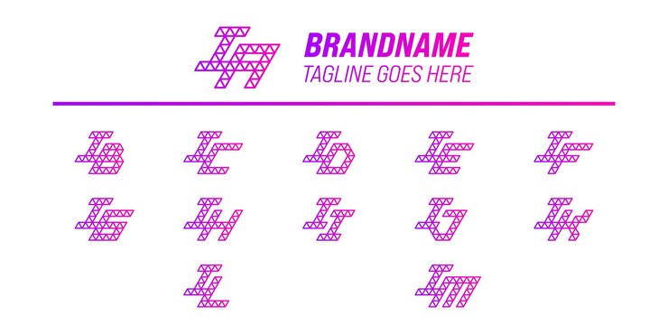 Vector letters ia ib ic id ie if ig ih ii ij ik il im polygon logo set