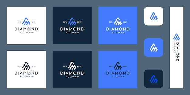 Letters m monogram logo with abstract diamond shapes premium vectors