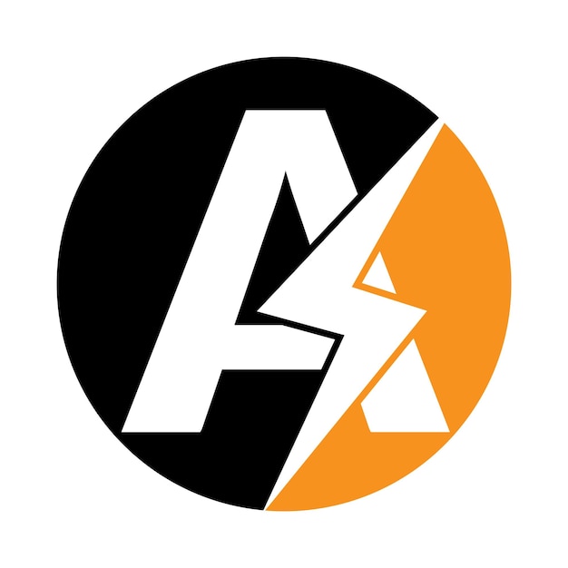 letters A with flash logo Lightning Thunder Letter A logo design