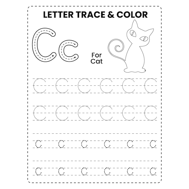 Lettertracering of alfabettracering en kleurenpagina voor kinderen afdrukbare premium vector