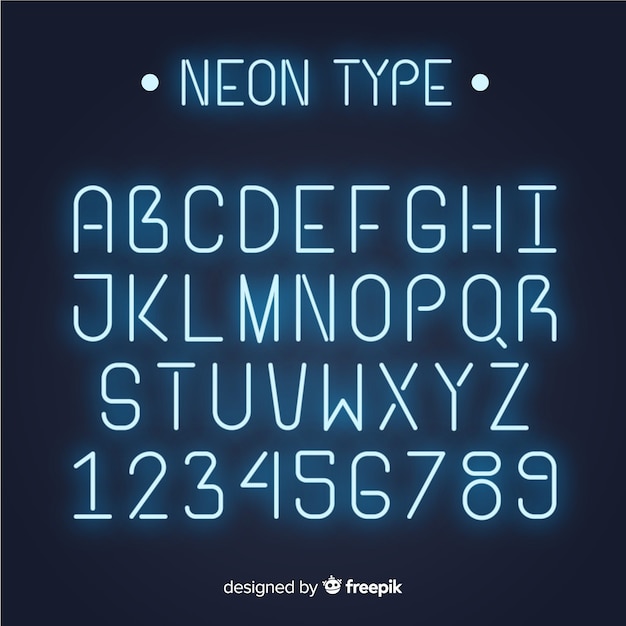 Lettertype alfabet in neon stijl