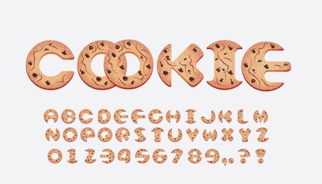 Lettertype gemaakt van chocolate chip cookies