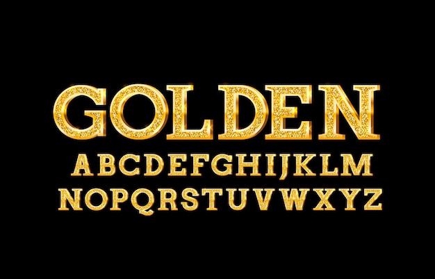 Lettertype gouden stersymbool, gouden letter en cijfers set. vector illustratie