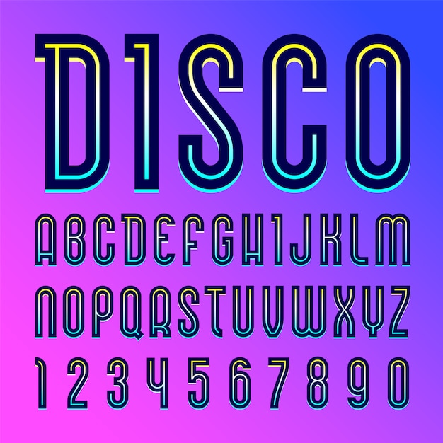 Vector lettertype naam disco. trendy alfabet, set letters