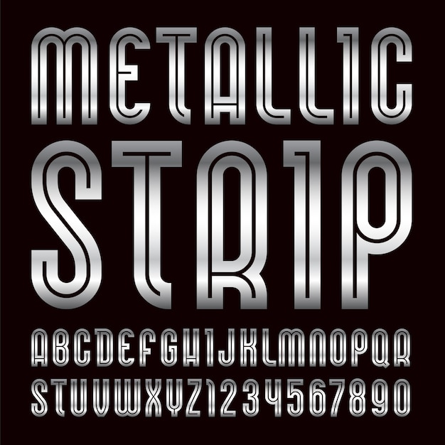 Lettertype van metalen strip. trendy alfabet, zilveren letters