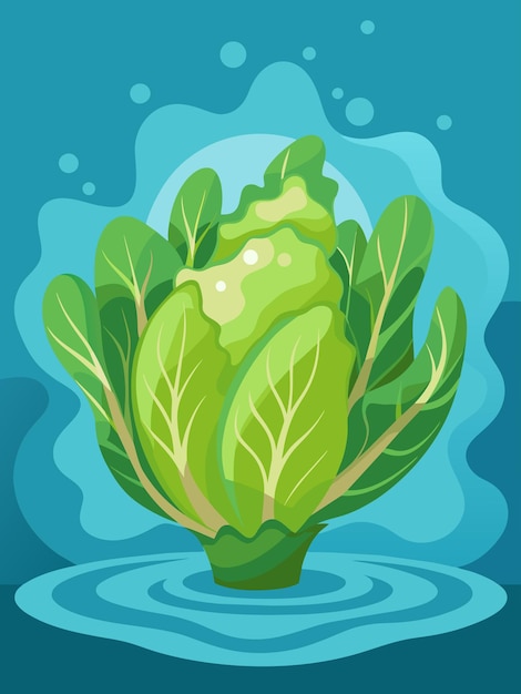 Vector lettuce floats in water creating a refreshing and vibrant scene