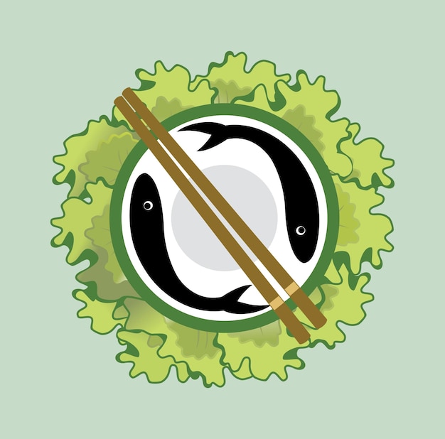 Vettore insalata di lattuga sushi cibo logo design illustrazione