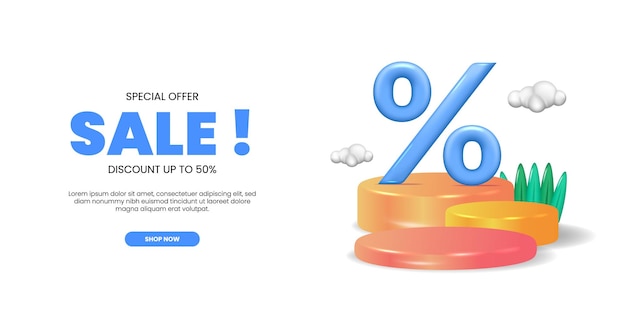 Leuk 3D-verkooppercentage op het cilinderpodium podiumdisplay speciale kortingsaanbieding promotiesjabloon voor online winkelen
