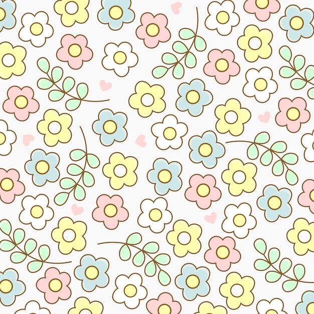 Leuk afdrukontwerp van handgetekende kleurrijke bloemen doodle stijl