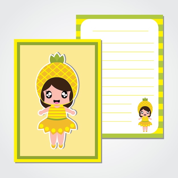 Leuk ananas meisje vector cartoon voor kantoorbehoeften papier