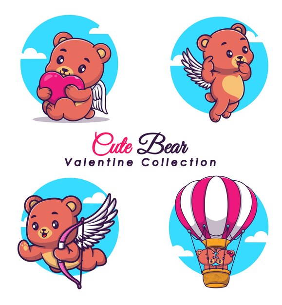 Vector leuk beerpaar met poses voor valentijnsdag cartoon vector icoon illustratie
